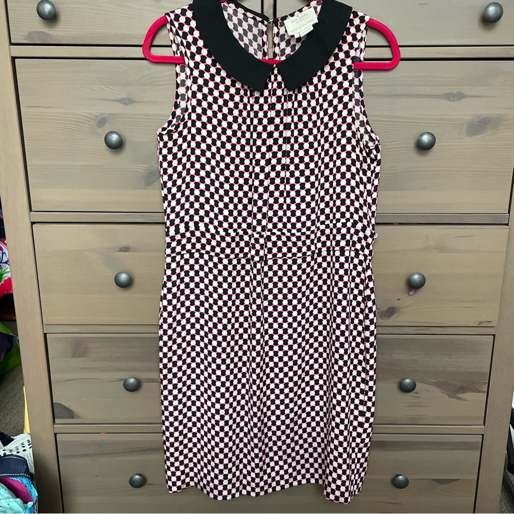 Kate Spade Neal Black/Pink/Cream Geometric Print Silk Shift Dress Size 8